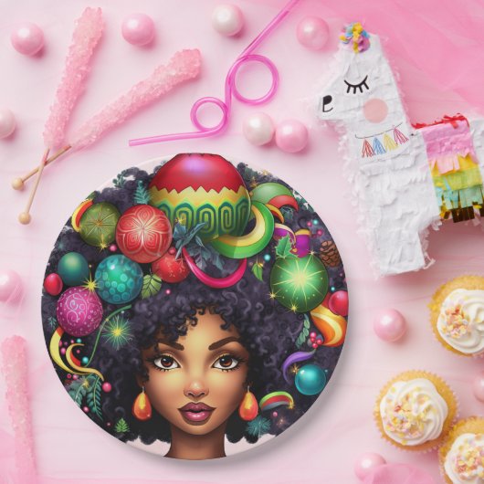 Frohe Weihnachten Melanin Frauen Black Girl Magic Pappteller (Party)