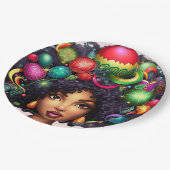 Frohe Weihnachten Melanin Frauen Black Girl Magic Pappteller (Schrägansicht)