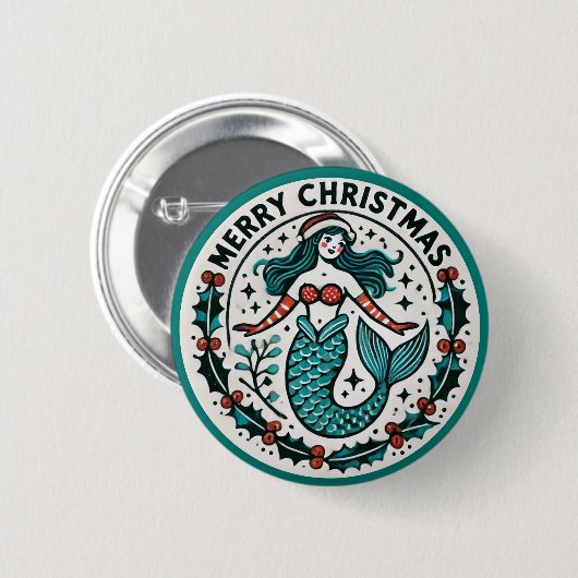 Frohe Weihnachten Mermaid Button (Vorne & Hinten)