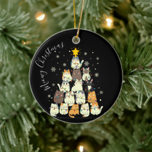 Frohe Weihnachten Merry Katze Baum Keramik Ornament