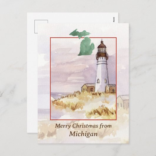 Frohe Weihnachten Michigan Leuchtturm Winterschnee (Vorne/Hinten)