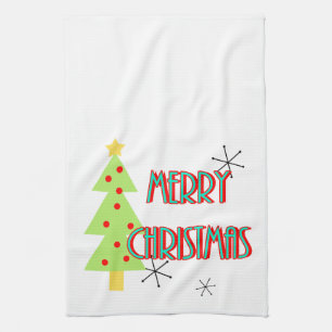 Frohe Weihnachten Mid-Century-Modern-Weihnachtsbau Handtuch
