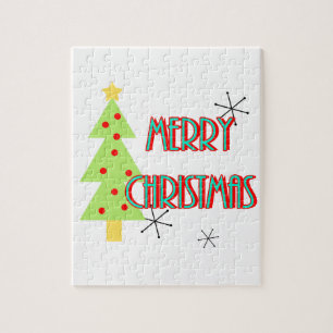 Frohe Weihnachten Mid-Century-Modern-Weihnachtsbau Puzzle