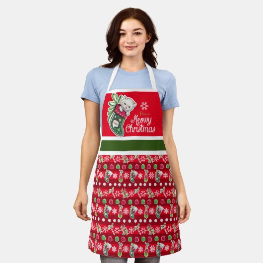 Frohe Weihnachten Miezekatz Schürze (Getragen)