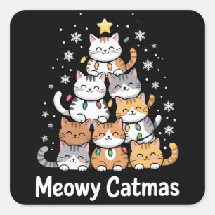 Frohe Weihnachten Miezekatze Weihnachtsbaum Xmas S Quadratischer Aufkleber