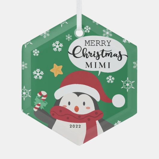 Frohe Weihnachten Mimi Penguin Ornament Aus Glas (Vorderseite)