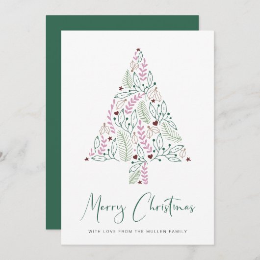 Frohe Weihnachten Minimal Moderne rosa Grüne Bäume (Vorne/Hinten)