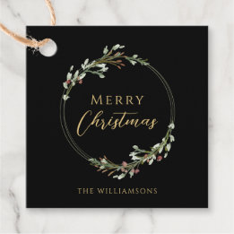 Frohe Weihnachten Minimale Wasserfarbe-Wreath Schw Geschenkanhänger