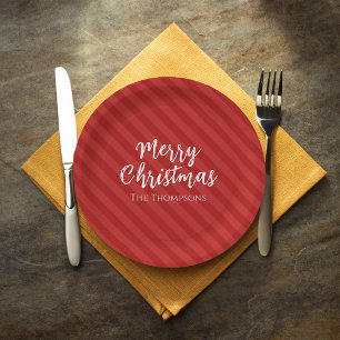 Frohe Weihnachten Minimalist Einfach Gestreift Rot Pappteller