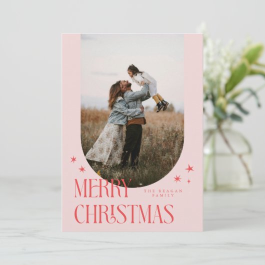 Frohe Weihnachten Minimalistisch Arch Pink (Stehend Vorderseite)