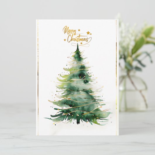 Frohe Weihnachten Minimalistisch Gold und Grün (Stehend Vorderseite)
