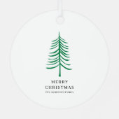 Frohe Weihnachten Minimalistisch Grün Moderne Bäum Ornament Aus Metall (Rückseite)
