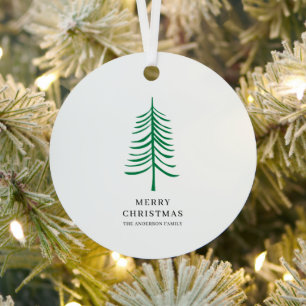 Frohe Weihnachten Minimalistisch Grün Moderne Bäum Ornament Aus Metall