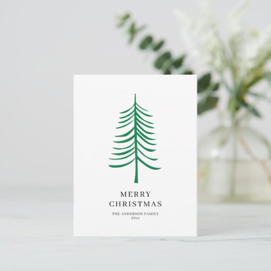 Frohe Weihnachten Minimalistisch Grün Moderne Bäum Postkarte (Stehend Vorderseite)