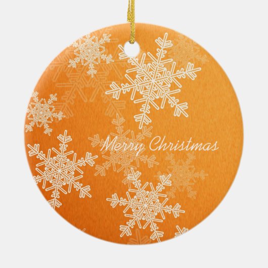 Frohe Weihnachten Minimalistisch Orange Snowflakes Keramik Ornament (Hinten)