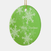 Frohe Weihnachten Minimalistische grüne Schneefloc Keramikornament (Rechts)