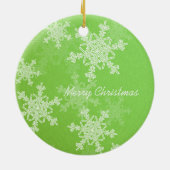 Frohe Weihnachten Minimalistische grüne Schneefloc Keramikornament (Hinten)
