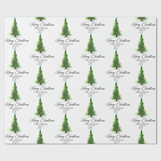 Frohe Weihnachten Minimalistische Pine Tree Wasser Geschenkpapier (Flach)
