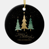 Frohe Weihnachten Minimalistische Pine Trees Black Keramik Ornament (Vorne)