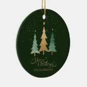 Frohe Weihnachten Minimalistische Pine Trees Green Keramik Ornament (Rechts)