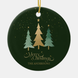 Frohe Weihnachten Minimalistische Pine Trees Green Keramik Ornament