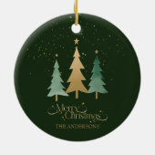 Frohe Weihnachten Minimalistische Pine Trees Green Keramik Ornament (Hinten)