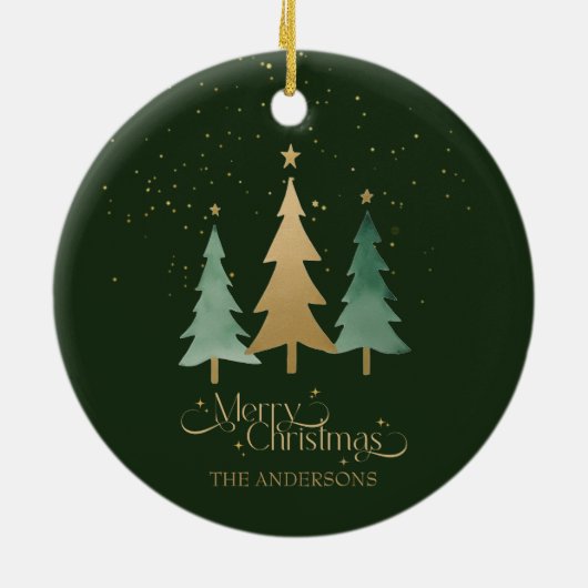 Frohe Weihnachten Minimalistische Pine Trees Green Keramik Ornament (Hinten)