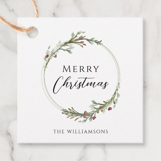 Frohe Weihnachten Minimalistischer Kranz Geschenkanhänger (Vorderseite)