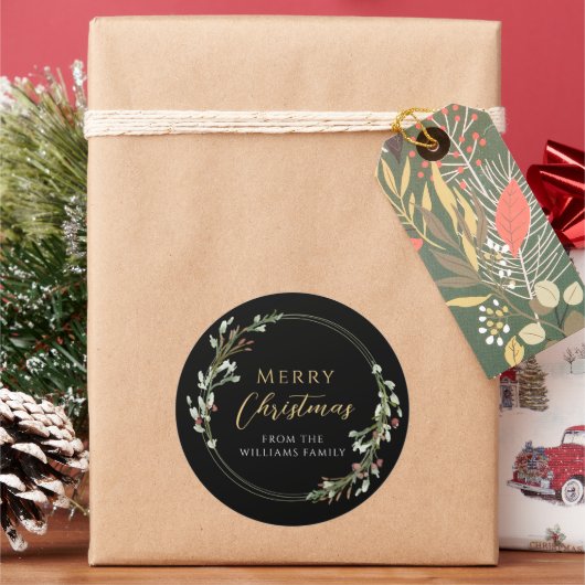 Frohe Weihnachten Minimalistischer Kranz Runder Aufkleber (Feiertag)