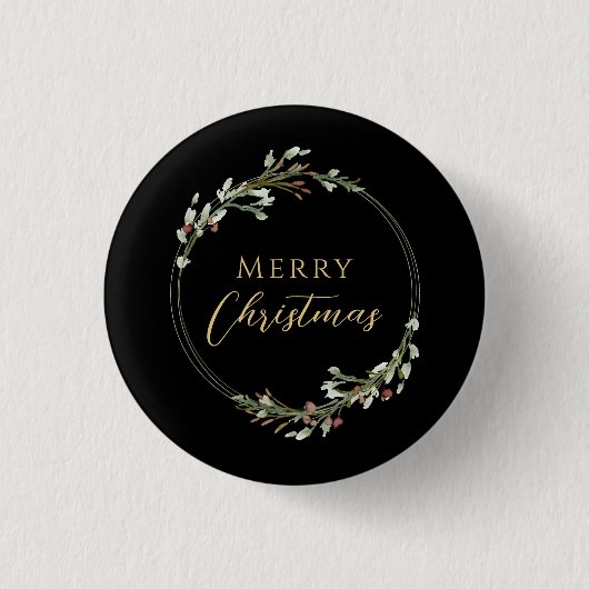 Frohe Weihnachten Minimalistischer Kranz Schwarz Button (Vorderseite)