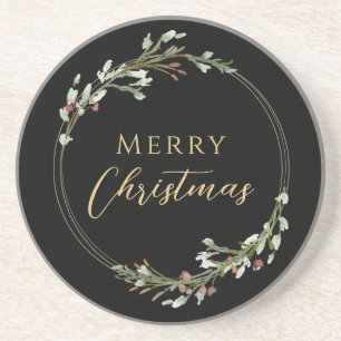 Frohe Weihnachten Minimalistischer Kranz Schwarz Getränkeuntersetzer