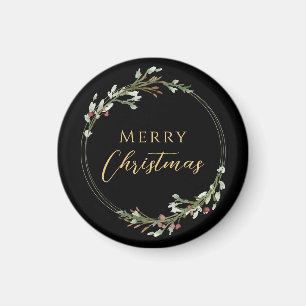 Frohe Weihnachten Minimalistischer Kranz Schwarz Magnet