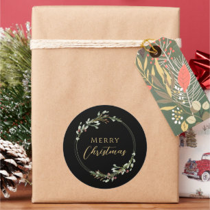 Frohe Weihnachten Minimalistischer Kranz Schwarz Runder Aufkleber