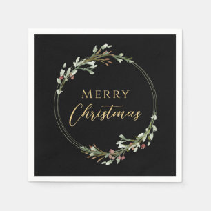 Frohe Weihnachten Minimalistischer Kranz Schwarz Serviette