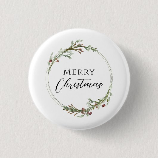 Frohe Weihnachten Minimalistischer Kranz Weiß Button (Vorderseite)