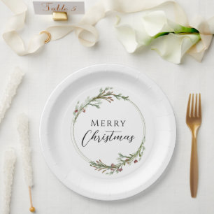Frohe Weihnachten Minimalistischer Kranz Weiß Pappteller