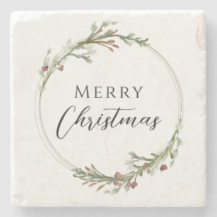 Frohe Weihnachten Minimalistischer Kranz Weiß Steinuntersetzer