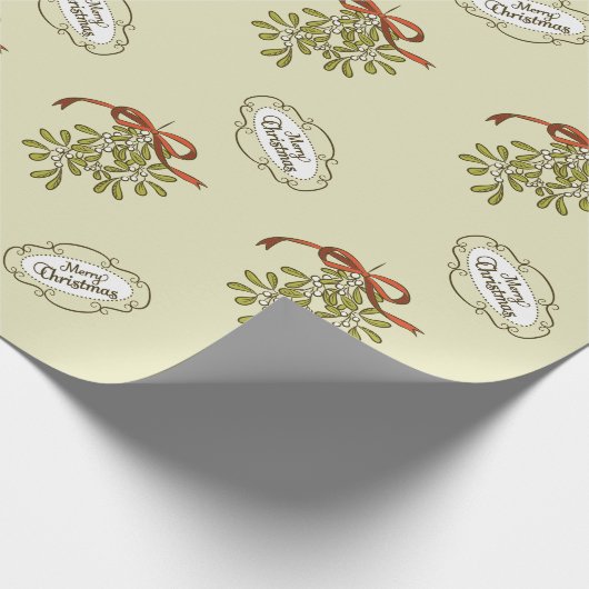 Frohe Weihnachten Mistletoe Calligraphy Green Geschenkpapier (Ecke)