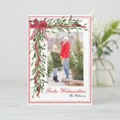 Frohe Weihnachten Mistletoe Red Bow Family Foto (Stehend Vorderseite)