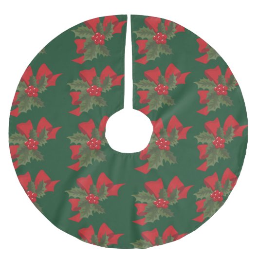 Frohe Weihnachten Mistletoe Rote Blume Polyester Weihnachtsbaumdecke (Vorderseite)