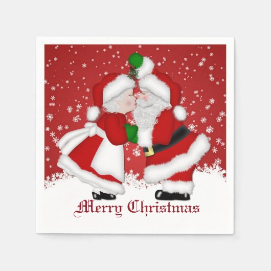 Frohe Weihnachten Mistletoe Santa Napkin Serviette (Vorderseite)