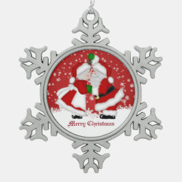 Frohe Weihnachten Mistletoe Santa Snowflake Orname Schneeflocken Zinn-Ornament