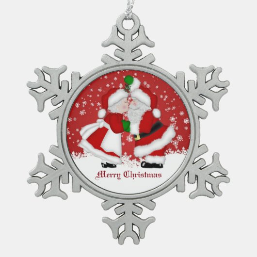 Frohe Weihnachten Mistletoe Santa Snowflake Orname Schneeflocken Zinn-Ornament (Vorderseite)