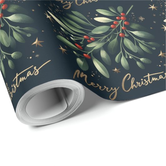 Frohe Weihnachten Mistletoe Wreath Geschenkpapier (Rolleneckpunkt)