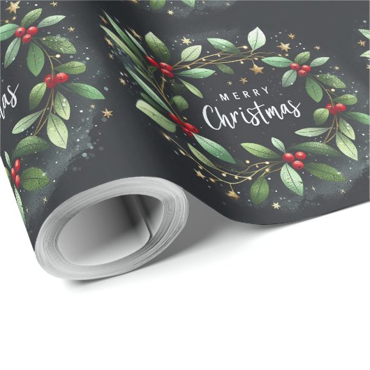 Frohe Weihnachten Mistletoe Wreath Geschenkpapier (Rolleneckpunkt)