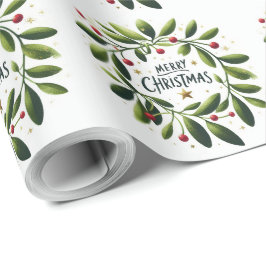 Frohe Weihnachten Mistletoe Wreath Geschenkpapier