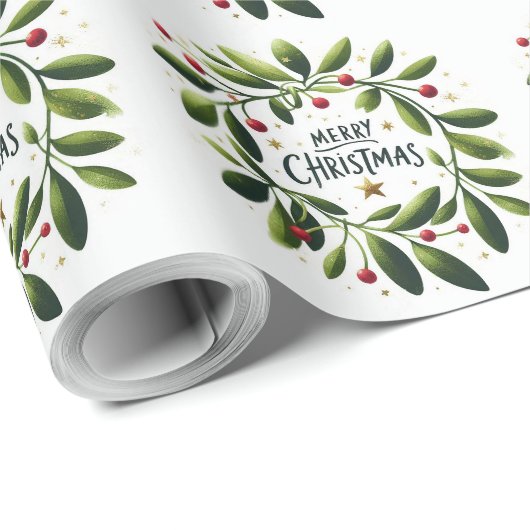 Frohe Weihnachten Mistletoe Wreath Geschenkpapier (Rolleneckpunkt)