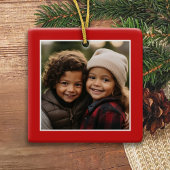 Frohe Weihnachten mit 1 Foto - roter Single Seite Keramikornament