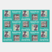 Frohe Weihnachten mit 2 quadratischen Fotos - blau Geschenkpapier Set (Vorderseite 3)