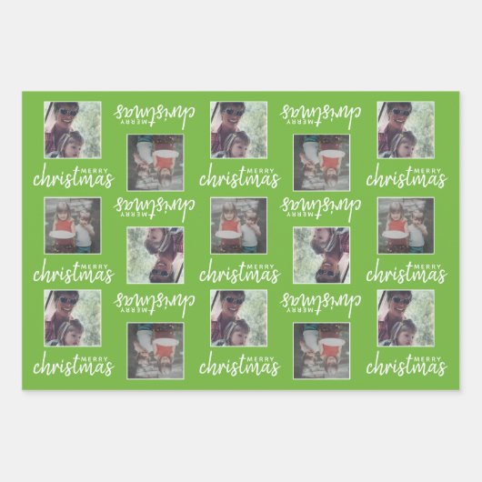 Frohe Weihnachten mit 2 quadratischen Fotos - blau Geschenkpapier Set (Vorderseite 2)